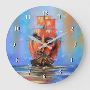 Grande Horloge Ronde Free Sailing Sailboat Lady - Original Art Painting