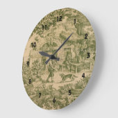 Grande Horloge Ronde French Country Toile Sage Print Clock (Angle)