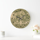 Grande Horloge Ronde French Country Toile Sage Print Clock (Maison)