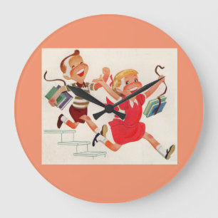 Grande Horloge Ronde frère et sœur en route pour l'école