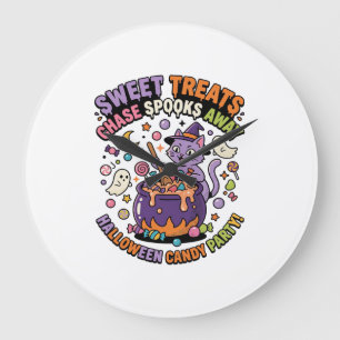 Grande Horloge Ronde Friandises d'Halloween Chaudron Effrayant