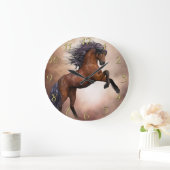 Grande Horloge Ronde Friesian brown horse rearing up with misty clouds1 (Maison)