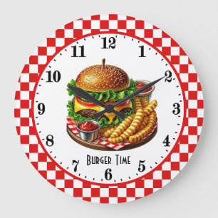 Grande Horloge Ronde frites de hamburger rétro diner des années 50