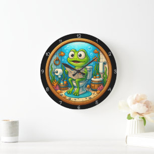 Grande Horloge Ronde Frog sur Toilet Drôle