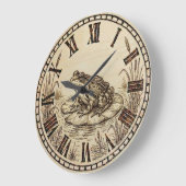 Grande Horloge Ronde Frog Wall Clock | Wood-Burned Nature Style (Angle)