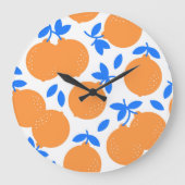 Grande Horloge Ronde Fruit orange : Motif exquis bleu-bracelet. (Recto)