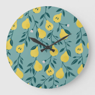 Grande Horloge Ronde Fruit poire jaune : Arrière - plan Vintage