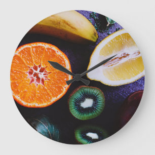 Grande Horloge Ronde Fruits Assortis Colorés