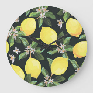 Grande Horloge Ronde Fruits de citron : Conception Motif transparente