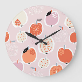 Grande Horloge Ronde Fruits de pomme, abstrait, motif d'été