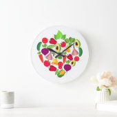 Grande Horloge Ronde Fruits et légumes de Coeur" (Maison)
