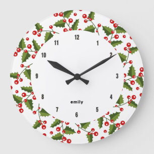 Grande Horloge Ronde Fruits rouges de Noël