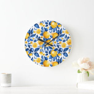 Grande Horloge Ronde Fruits tropicaux Motifs de citron Nom personnalisé