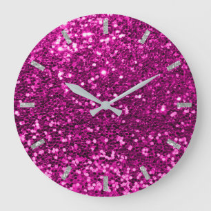 Grande Horloge Ronde Fuchsia Vivive Rose vif Parties scintillant gris a