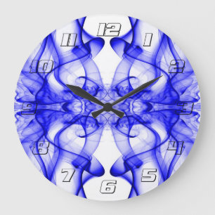 Grande Horloge Ronde Fumée bleue symétrique minimaliste blanc