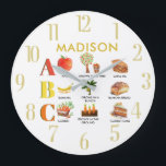 Grande Horloge Ronde Fun Alphabet ABC nom personnalisé<br><div class="desc">L'horloge murale éducative amusante — apprenez les ABC et apprenez quelque chose sur les légumes — comment ils grandissent et ce qu'ils peuvent devenir dans notre vie quotidienne. Pour toute question de conception ou demande spéciale, envoyez un conversation ou un courriel à charmdesignstudio@rcn.com et nous serons heureux de vous aider....</div>