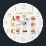 Grande Horloge Ronde Fun Alphabet ABC nom personnalisé<br><div class="desc">L'horloge murale éducative amusante — apprenez les ABC et apprenez quelque chose sur les légumes — comment ils grandissent et ce qu'ils peuvent devenir dans notre vie quotidienne. Pour toute question de conception ou demande spéciale, envoyez un conversation ou un courriel à charmdesignstudio@rcn.com et nous serons heureux de vous aider....</div>