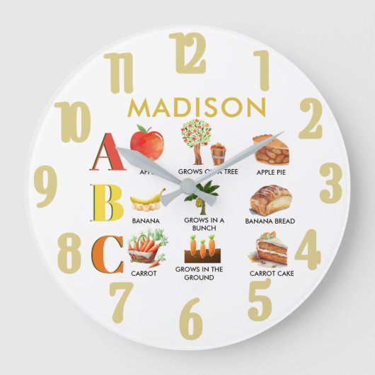 Grande Horloge Ronde Fun Alphabet ABC nom personnalisé (Recto)