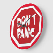 Grande Horloge Ronde Fun Don't Panic Wall Clock ! (Angle)