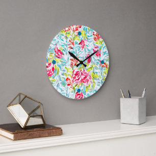 Grande Horloge Ronde Fun Funky Summer Colors Peinture Art