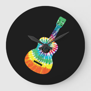 Grande Horloge Ronde Fun Hippie Rainbow Tie Dye Acoustic Guitar Premium