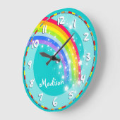 Grande Horloge Ronde Fun kids rainbow name aqua wall clock (Angle)