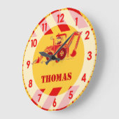 Grande Horloge Ronde Fun kids tracteur digger wall clock (Angle)