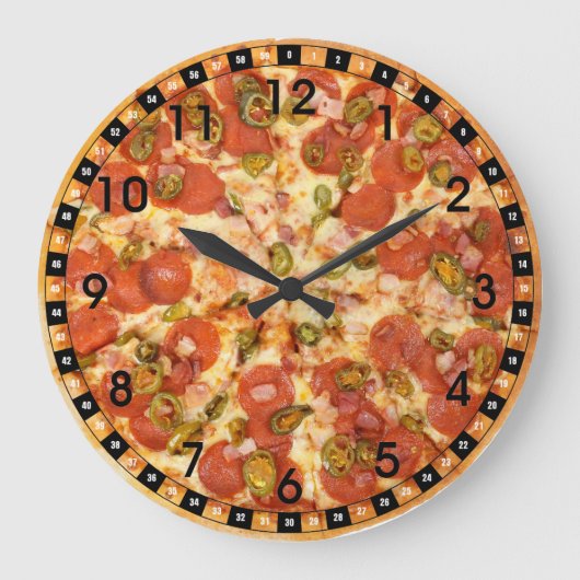 Grande Horloge Ronde Fun Novelty Cool Food Pizza Theme Kitchen (Recto)