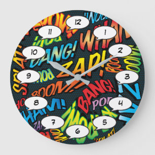 Grande Horloge Ronde Fun Retro Comic Book pop Art Sounds