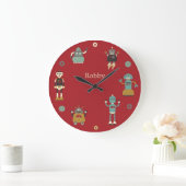 Grande Horloge Ronde Fun Retro Robots Illustrated Pattern (Maison)