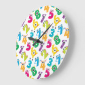Grande Horloge Ronde Funky Cartoon Monster Numbers Math School Pattern (Angle)
