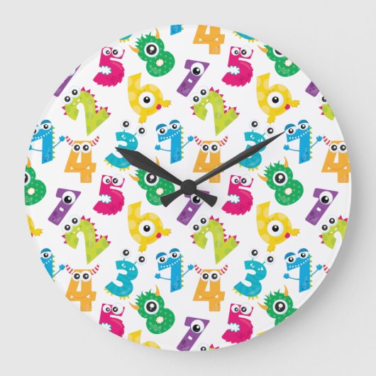 Grande Horloge Ronde Funky Cartoon Monster Numbers Math School Pattern (Recto)