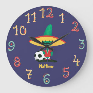 Grande Horloge Ronde Funky Mexicain Football Garçons Football Mur Horlo