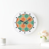 Grande Horloge Ronde Funky Starburt Turquoise & Orange Design (Maison)