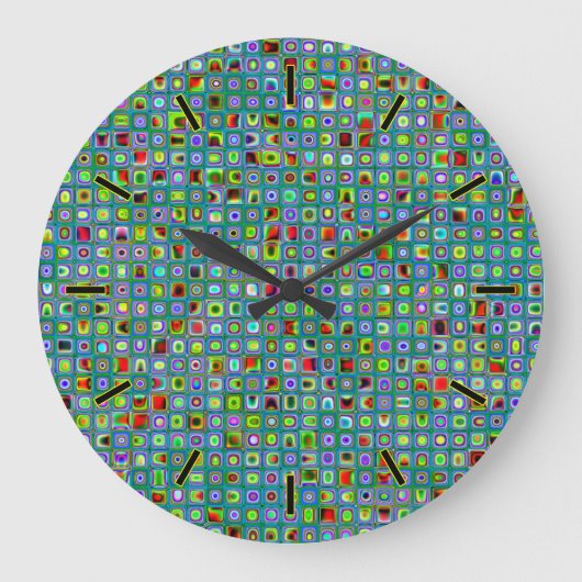 Grande Horloge Ronde Funky Turquoise texturé mosaïque Motif (Recto)