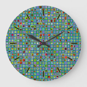 Grande Horloge Ronde Funky Turquoise Textured Mosaic Tiles Pattern