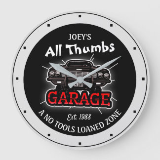Grande Horloge Ronde Funny Any Name All Thumbs Garage Retro Car Date 