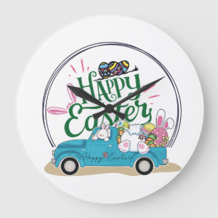 Grande Horloge Ronde Funny Bunny Happy Easter Day