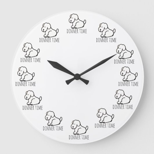 Grande Horloge Ronde Funny Cartoon Hungry Dog Dinner Time Clock (Recto)