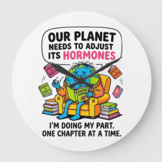 Grande Horloge Ronde Funny Earth Reading Book - Our Planet Needs To Adj
