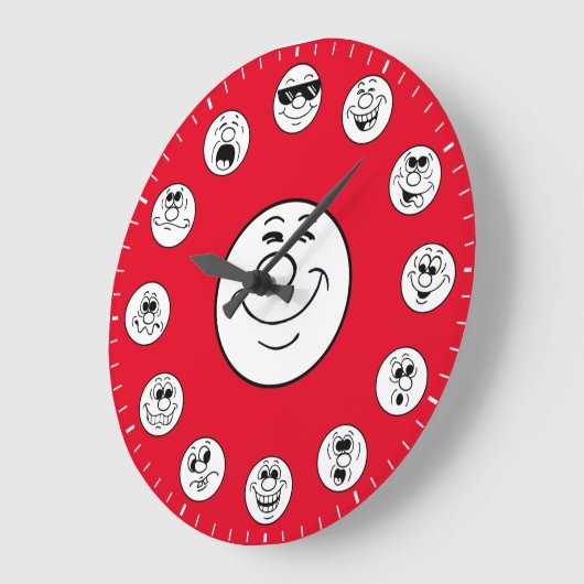 Grande Horloge Ronde Funny Faces & Expressions in White Emoji's (Angle)