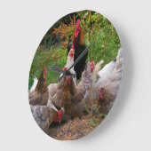 Grande Horloge Ronde Funny Farmyard Chickens (Angle)