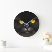 Grande Horloge Ronde Funny Fluffeux noir Perse noir chaton visage (Maison)