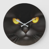 Grande Horloge Ronde Funny Fluffeux noir Perse noir chaton visage (Recto)
