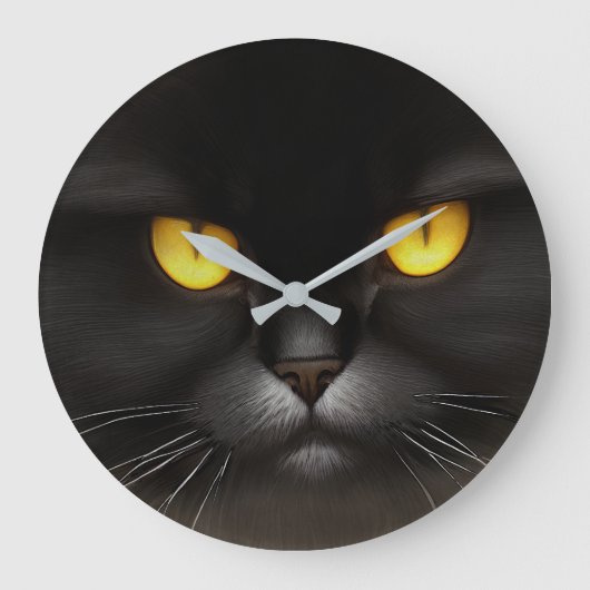 Grande Horloge Ronde Funny Fluffeux noir Perse noir chaton visage (Recto)