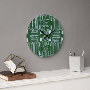 Grande Horloge Ronde Funny Geeky Nerd Motif de carte de circuit informa