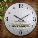 Grande Horloge Ronde Funny Golf Legend Golf Ball Personnalisé<br><div class="desc">Amusant,  balle de golf personnalisée sur cette horloge murale personnalisée. Le cadeau idéal pour tous les amateurs de golf.</div>