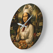 Grande Horloge Ronde Funny Mona Lisa Chef Kitchen Decor (Angle)
