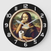 Grande Horloge Ronde Funny Mona Lisa Grabbing Toilet Paper (Recto)
