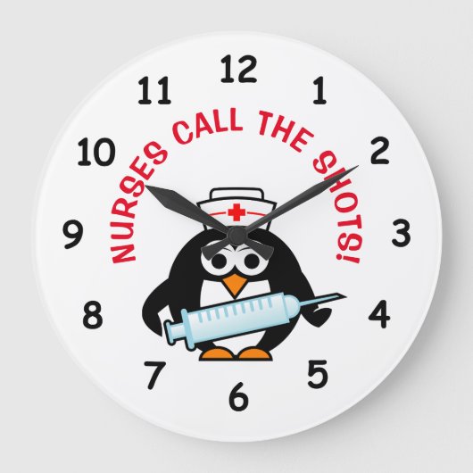 Grande Horloge Ronde Funny nursing wall clock with cute penguin nurse (Recto)